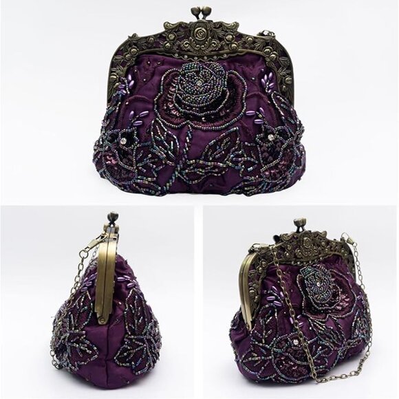 1920s Vintage Beaded Evening Purple Clutch Bag for Women a Sequin Handbag - Picture 2 of 5